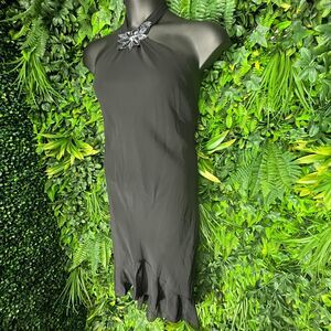 VTG‎ Women Dress 3XL Black Tie Neckline Ruffle Hem Sequins Accent Celavie 1002